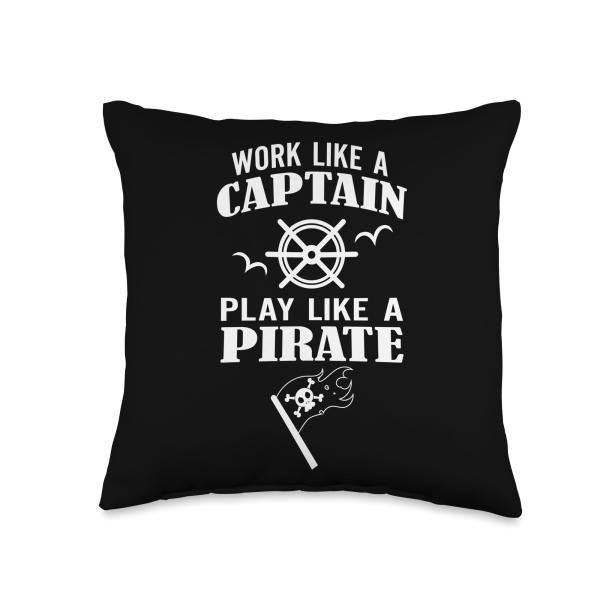 Work Like a Captain Play Like a Pirate Throw Pillow