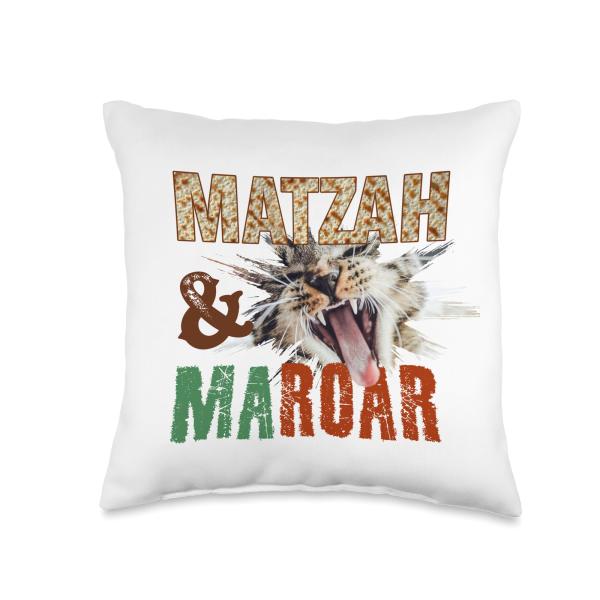 Passover Cute Cat- Matza and Maroar. Passover Pesach Throw Pillow