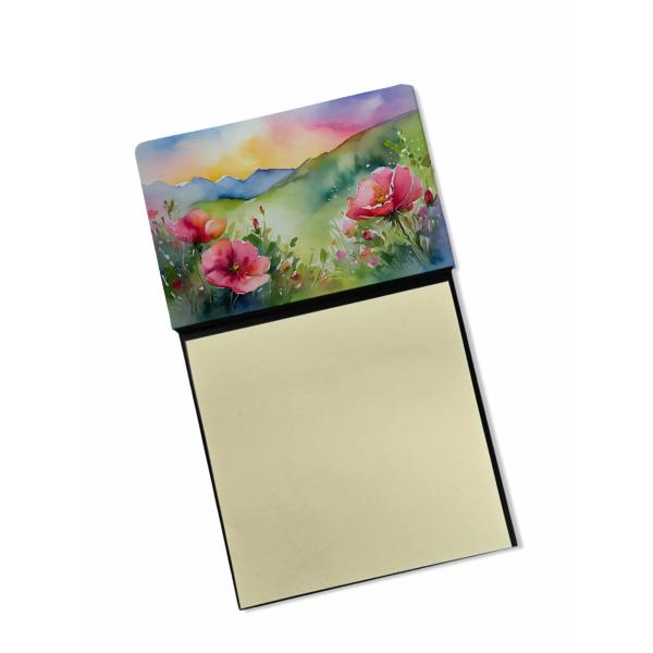 Caroline's Treasures North Dakota Wild Prairie Roses in Watercolor Sticky Note Holder Refillable Dispenser Self-Sticky Note Pads, Memo Pads Blank Desk