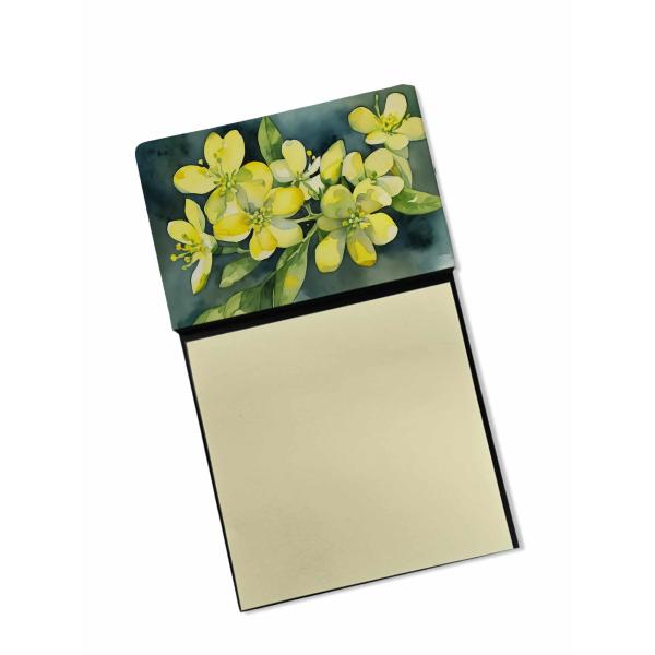 Caroline's Treasures South Carolina Yellow Jessamine in Watercolor Sticky Note Holder Refillable Dispenser Self-Sticky Note Pads, Memo Pads Blank Desk