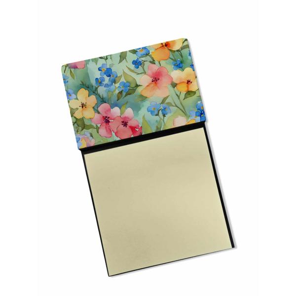 Caroline's Treasures Alaska Forget-me-nots in Watercolor Sticky Note Holder Refillable Dispenser Self-Sticky Note Pads, Memo Pads Blank Desk Accessori