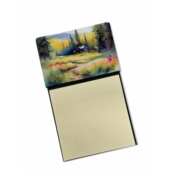 Caroline's Treasures Montana Bitterroot in Watercolor Sticky Note Holder Refillable Dispenser Self-Sticky Note Pads, Memo Pads Blank Desk Accessories