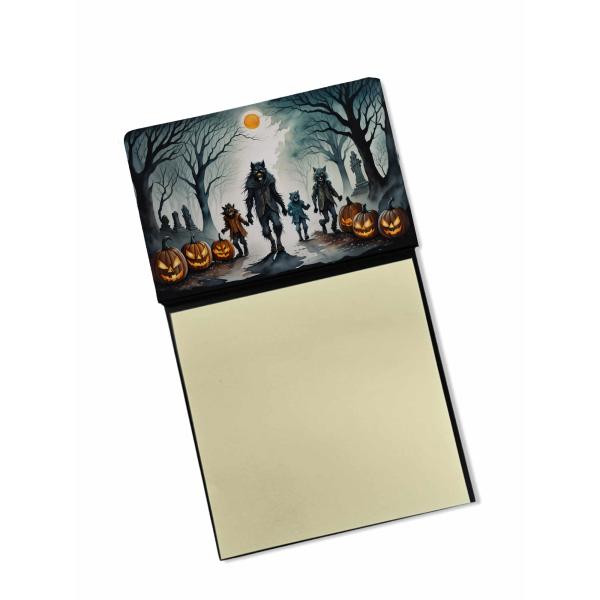 Caroline's Treasures Werewolves Spooky Halloween Sticky Note Holder Refillable Dispenser Self-Sticky Note Pads, Memo Pads Blank Desk Accessories