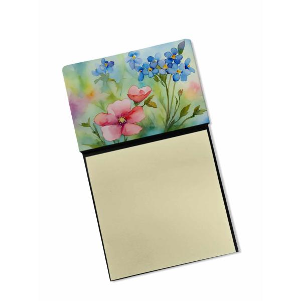 Caroline's Treasures Alaska Forget-me-nots in Watercolor Sticky Note Holder Refillable Dispenser Self-Sticky Note Pads, Memo Pads Blank Desk Accessori