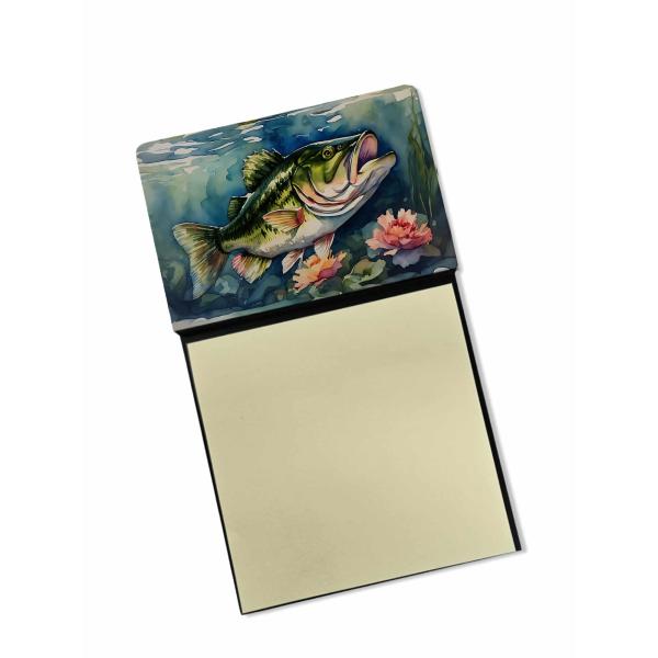 Caroline's Treasures Largemouth Bass Sticky Note Holder Refillable Dispenser Self-Sticky Note Pads, Memo Pads Blank Desk Accessories