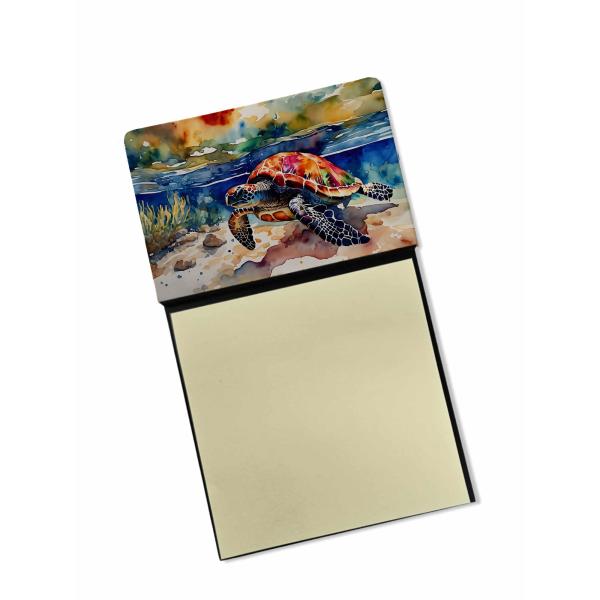 Caroline's Treasures Loggerhead Sea Turtle Sticky Note Holder Refillable Dispenser Self-Sticky Note Pads, Memo Pads Blank Desk Accessories