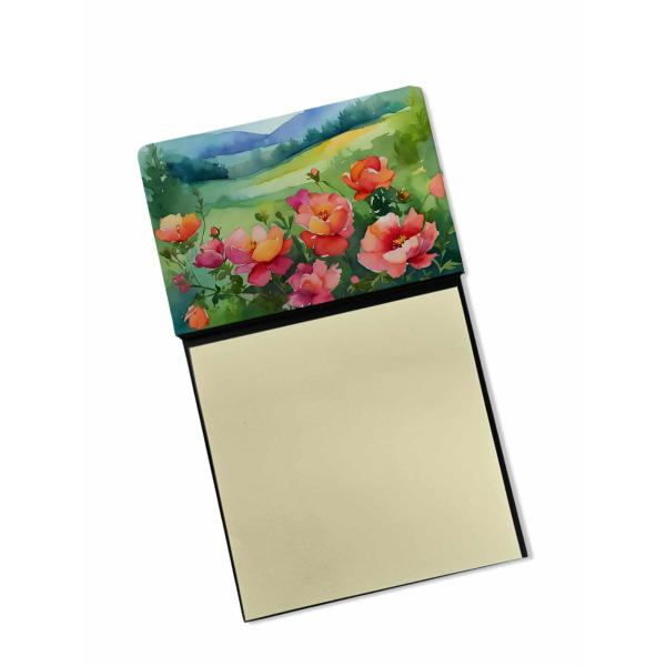 Caroline's Treasures Iowa Wild Prairie Roses in Watercolor Sticky Note Holder Refillable Dispenser Self-Sticky Note Pads, Memo Pads Blank Desk Accesso
