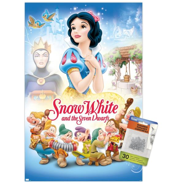 Trends International Disney Snow White And The Seven Dwarfs - Cover Wall Poster with Push Pins, 14.72" x 22.37", Premium Poster ＆ Push Pin Bundle
