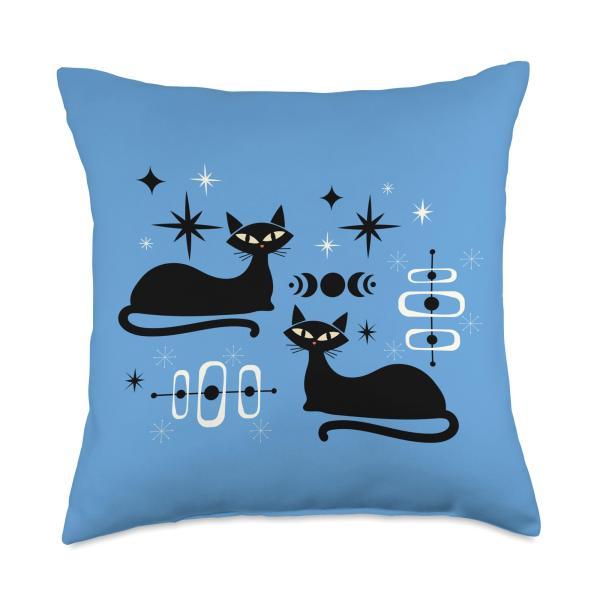 Midcentury Mid Century Cat Retro Atomic Age Space Modern Throw Pillow
