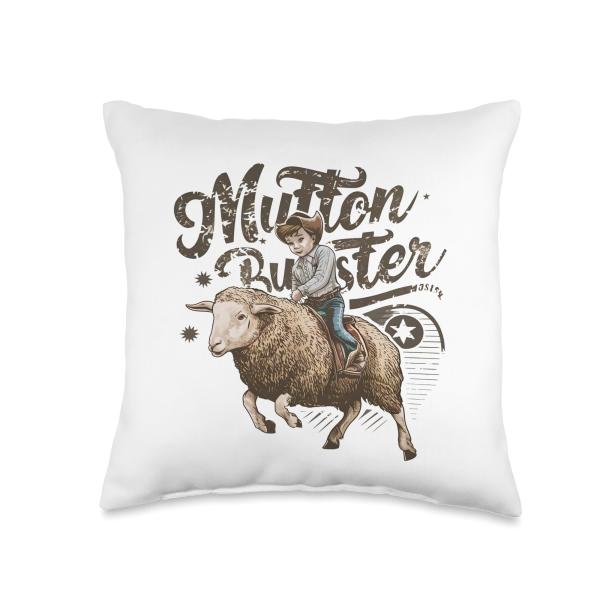 Mutton Buster Mutton Busting Sheep Riding Texas Rodeo Kids Throw Pillow