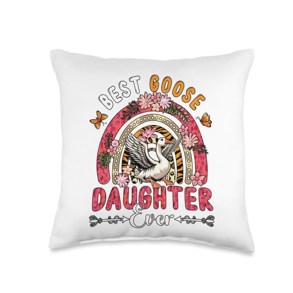 Best Goose Daughter Ever Mother's Day Flowers Rainbow Farm Throw Pillow