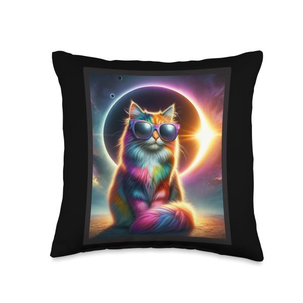Cat Wearing Solar Eclipse Glasses Total Solar Eclipse Throw Pillow