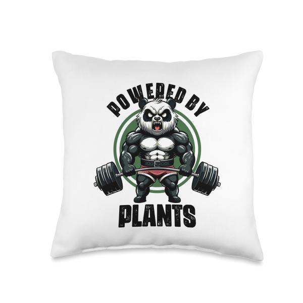 Powered By Plants Vegan Gym Weightlift Gym Panda Gym Fitness Throw Pillow