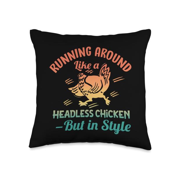Retro Running Around Like a Headless Chicken - But in Style Throw Pillow