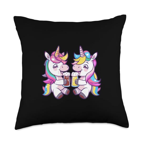 Drinking Unicorn With Beer | Birthday Party Throw Pillow