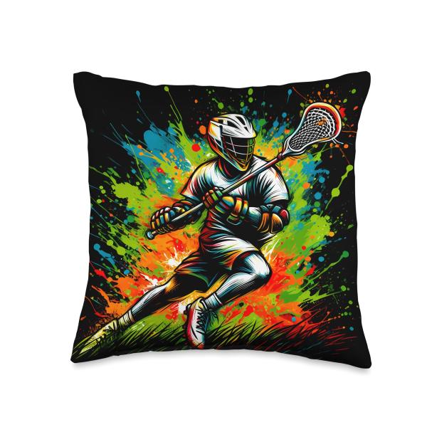 Lacrosse Player Illustration Youth Boys Girls Kids Lacrosse Throw Pillow