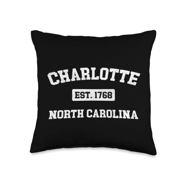 Vintage Charlotte North Carolina NC Est. 1768 Souvenir Throw Pillow