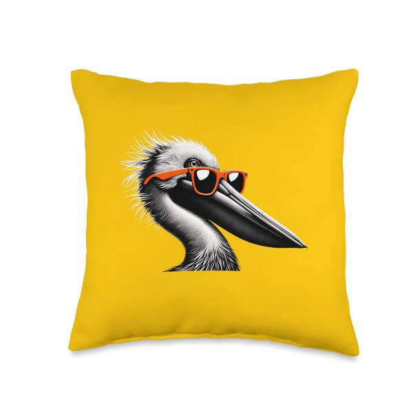 Cool Pelican Bird Wearing Sunglasses Graphic Art Throw Pillow