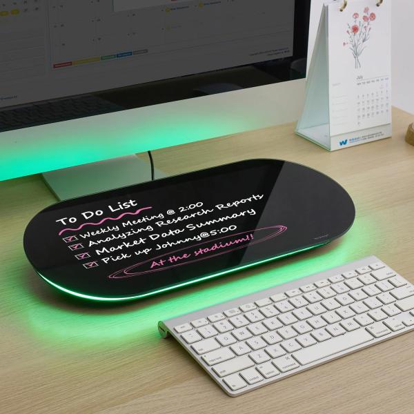 TSJ OFFICE Glass Desktop Whiteboard - 17 X 7 Inches Black Board Green Light