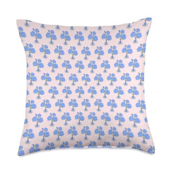 Chic Light Blue Coquette Roses Floral Aesthetic Pattern Throw Pillow