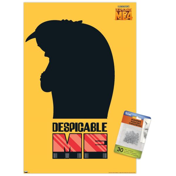Illumination Despicable Me 4 - Gru Shadow Wall Poster with Push Pins, 14.72" x 22.37", Premium Poster ＆ Push Pin Bundle