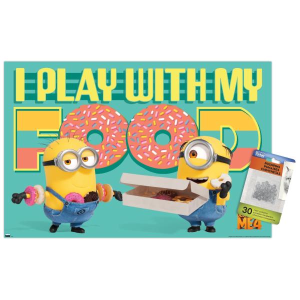 Illumination Despicable Me 4 - Donuts Wall Poster with Push Pins, 14.72" x 22.37", Premium Poster ＆ Push Pin Bundle