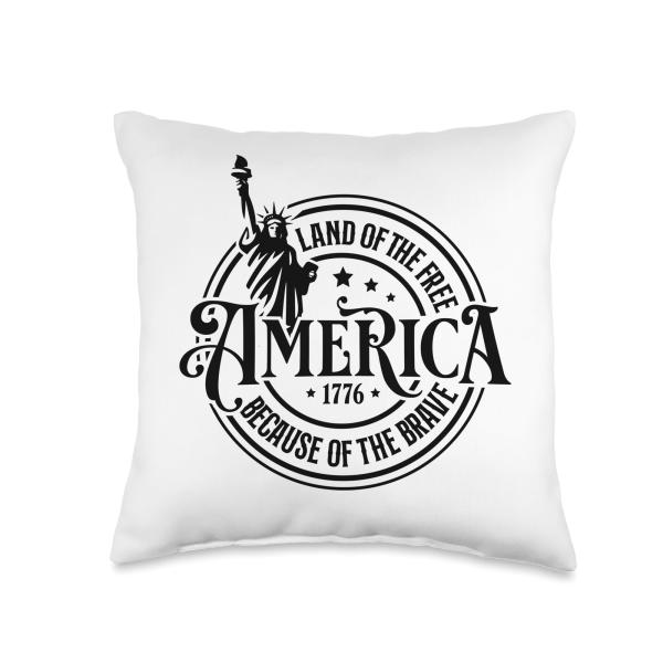 Land Of The Free Because Of The Brave 4Th Of July Retro Throw Pillow