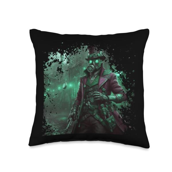 Victorian Steam Punk Assassin And Steampunk World Aesthetic Throw Pillow