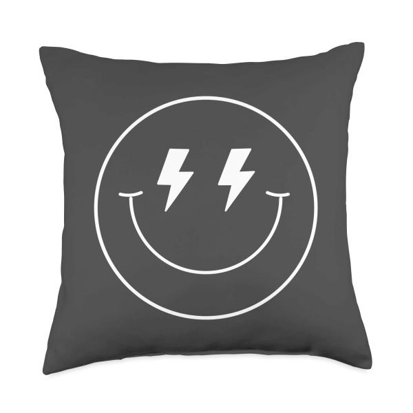 Minimalist 80s Lightning Bolt Eyes Happy Smiling Smile Face Throw Pillow