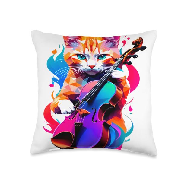 cat meme - Funny Musician Violinist Cat Playing Violin Throw Pillow