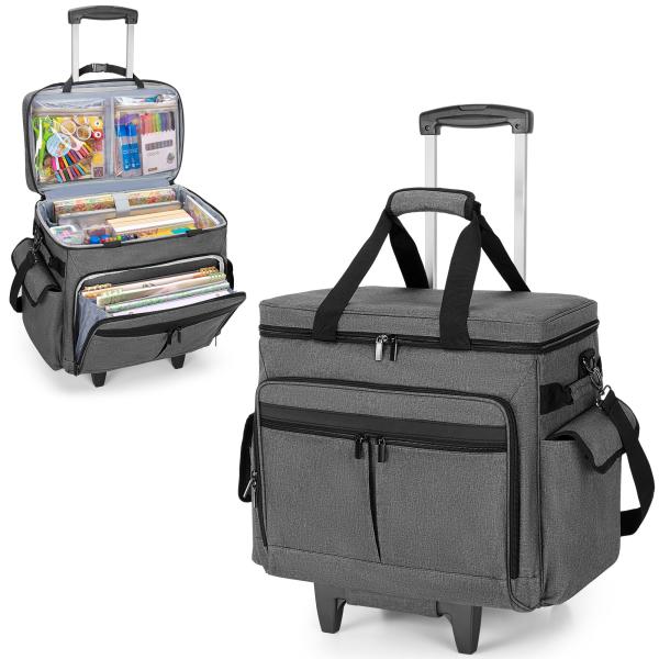 Trunab Rolling Scrapbook Tote with File Pocket ＆ Trolley, Craft Organizer