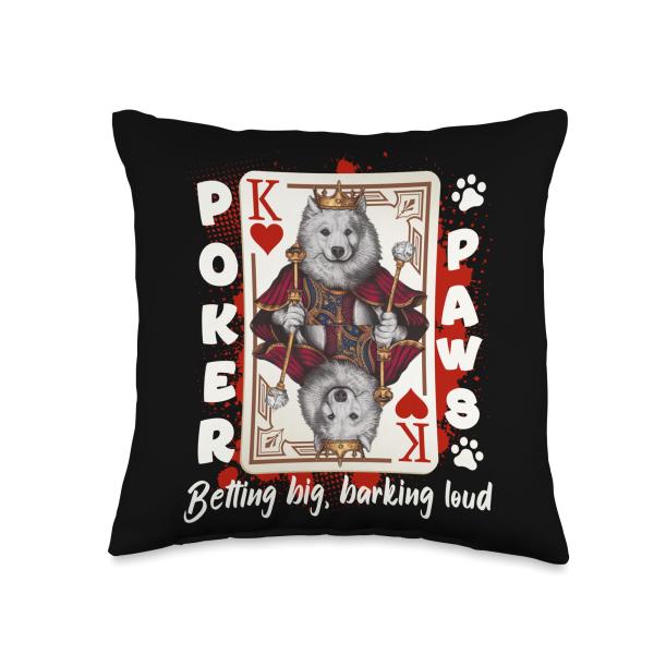 Poker Paws King of Hearts Poker Samoyed owner Throw Pillow