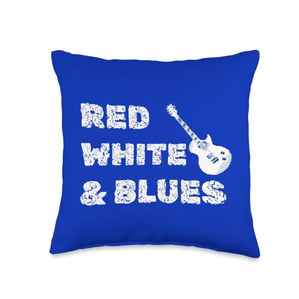 Patriotic Guitar Player Red White ＆ Blues Electric Guitar Throw Pillow