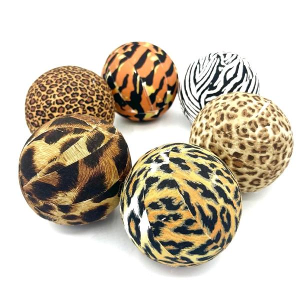 3" Welcome to the Jungle Safari Animal Print Fabric Wrapped Balls- Zebra Cheetah Tiger Jaguar Bowl Filler Orbs Set of 6 - Decorative Balls
