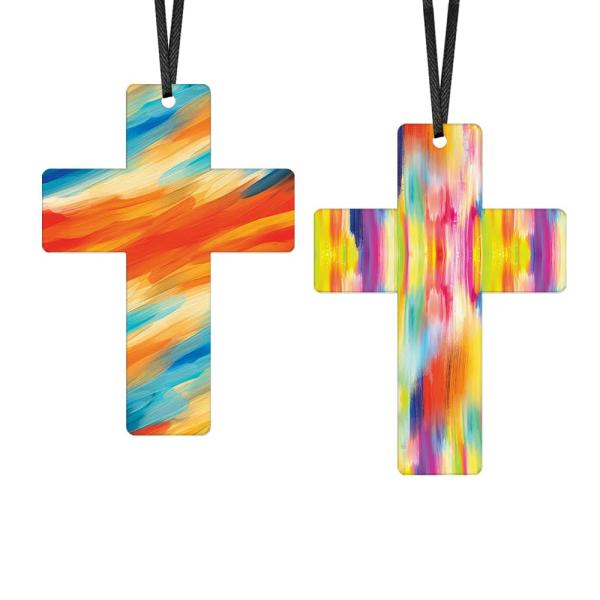 WIRESTER Set of 2 Aluminum Cross Hanging Ornaments for Christmas Tree Holidays, Party, Car, Home, Office Decoration, Ready to Hang Ornament - Painting