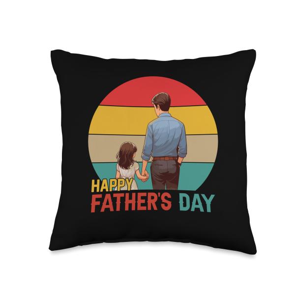 Vintage Retro Happy Father's Day Costume Dad With Daughter Throw Pillow