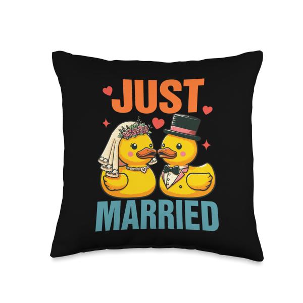 Bride ＆ Groom Newlywed Wedding Rubber Ducks Just Married Throw Pillow