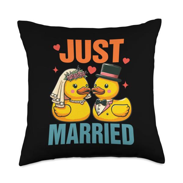 Bride ＆ Groom Newlywed Wedding Rubber Ducks Just Married Throw Pillow