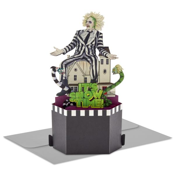 Hallmark Paper Wonder ビートルジュース 誕生日3Dポップアップカード ストライプ柄 封筒付き
