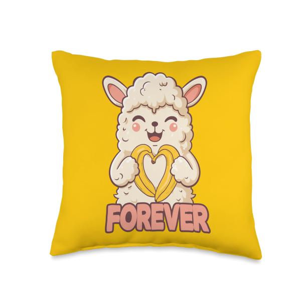 Funny Cute Alpaca With Banana Heart Love Forever Throw Pillow