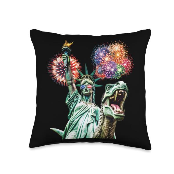 Dino T-Rex Shirt Boys 4th Of July Shirt Statue of Liberty Throw Pillow