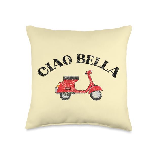 Ciao Bella Cute Italian Hello Goodbye Red Scooter Throw Pillow
