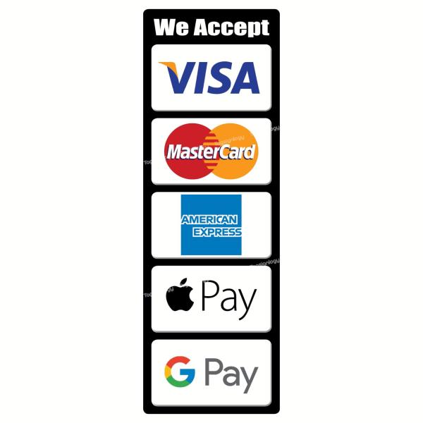 クレジットカード、モバイル決済、非接触型ペイサービスPOSレジサイン防水ステッカーVisa、MasterCard、AmExに対応(Apple Pay＆Google Pay対応)