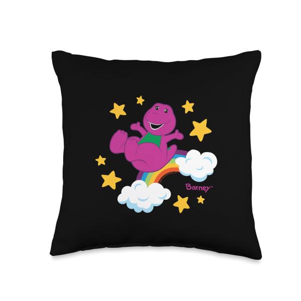 Barney - Sky Stars with Rainbow and Clouds, Purple Dino Throw Pillow