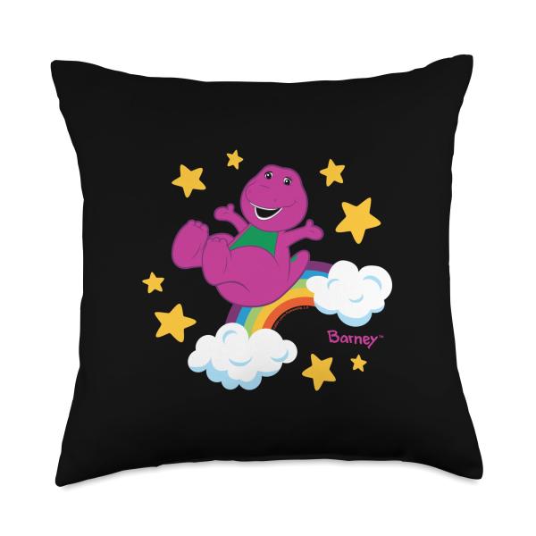 Barney - Sky Stars with Rainbow and Clouds, Purple Dino Throw Pillow