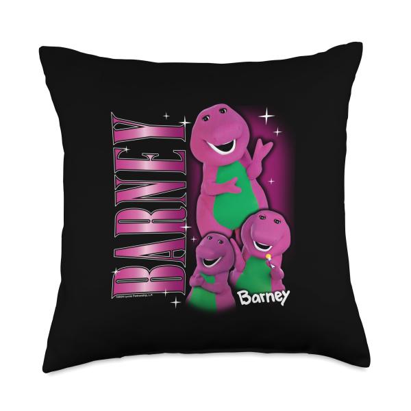 Barney - Vintage 90s Purple Dinosaur Character Collage Throw Pillow
