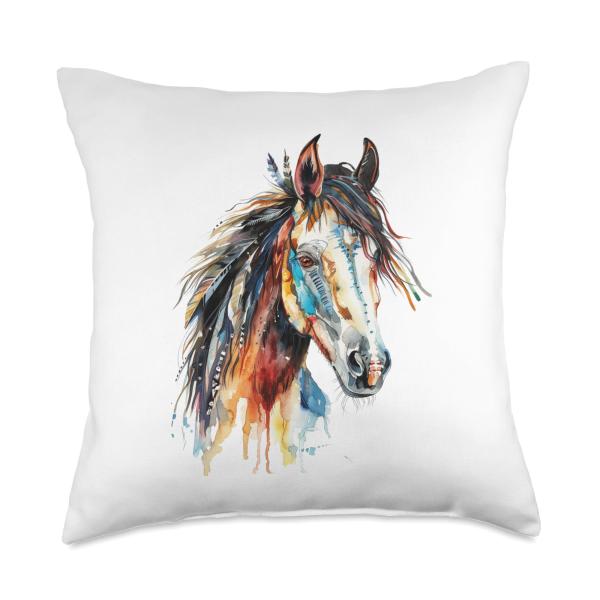 Native American Wild Horse Throw Pillow