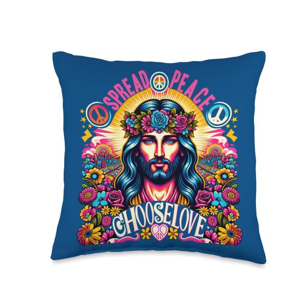 Funny Saying Jesus Bible Hippie Quote Spread Peace Throw Pillow