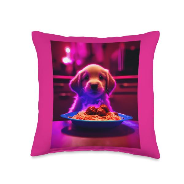 Spaghetti ＆ Meatballs Puppy Throw Pillow