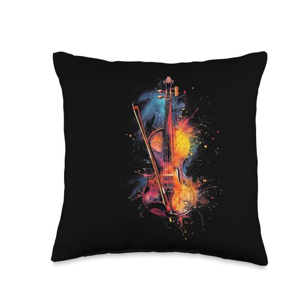Violin Watercolor Splash Throw Pillow